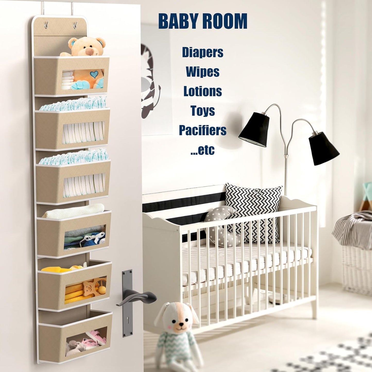 Organiz. puerta con 6 bolsillos transparentes beige