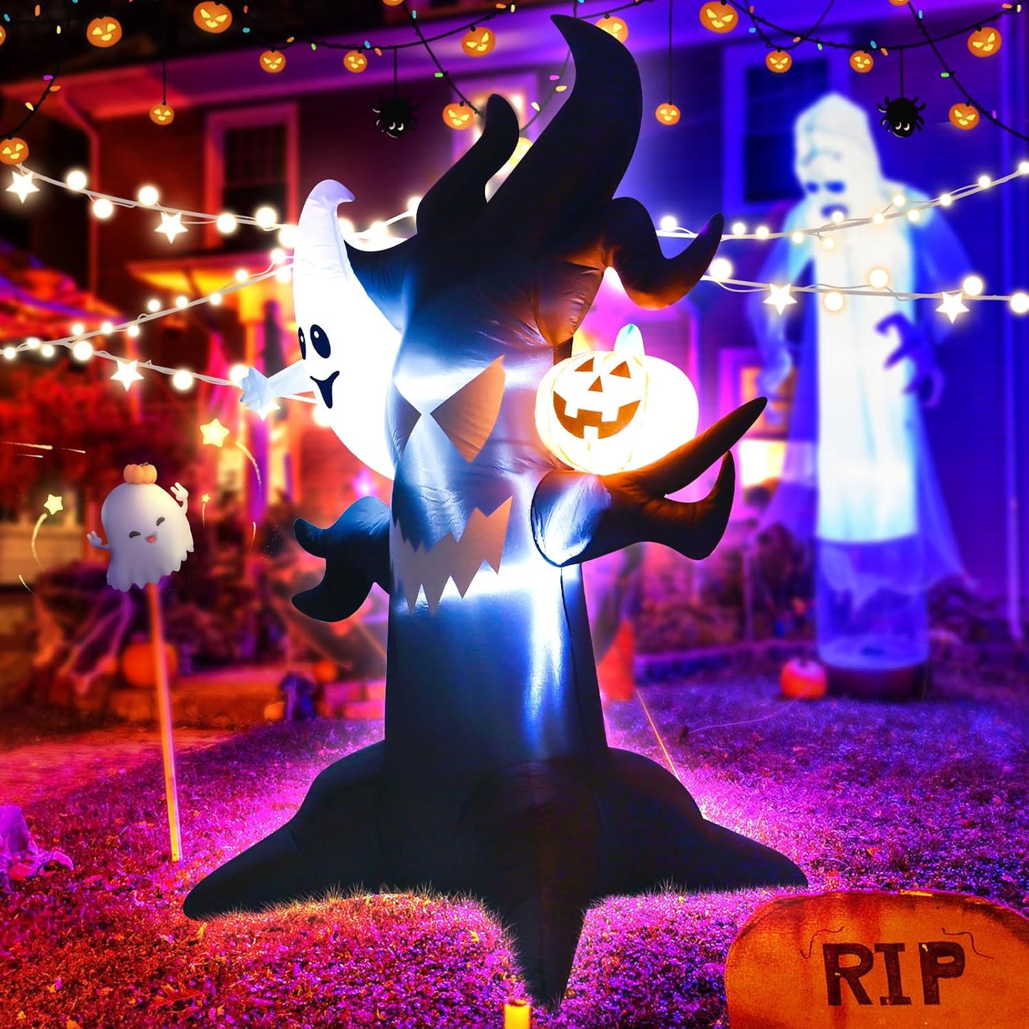 Fantasma inflable árbol embrujado 6ft con calabaza LED