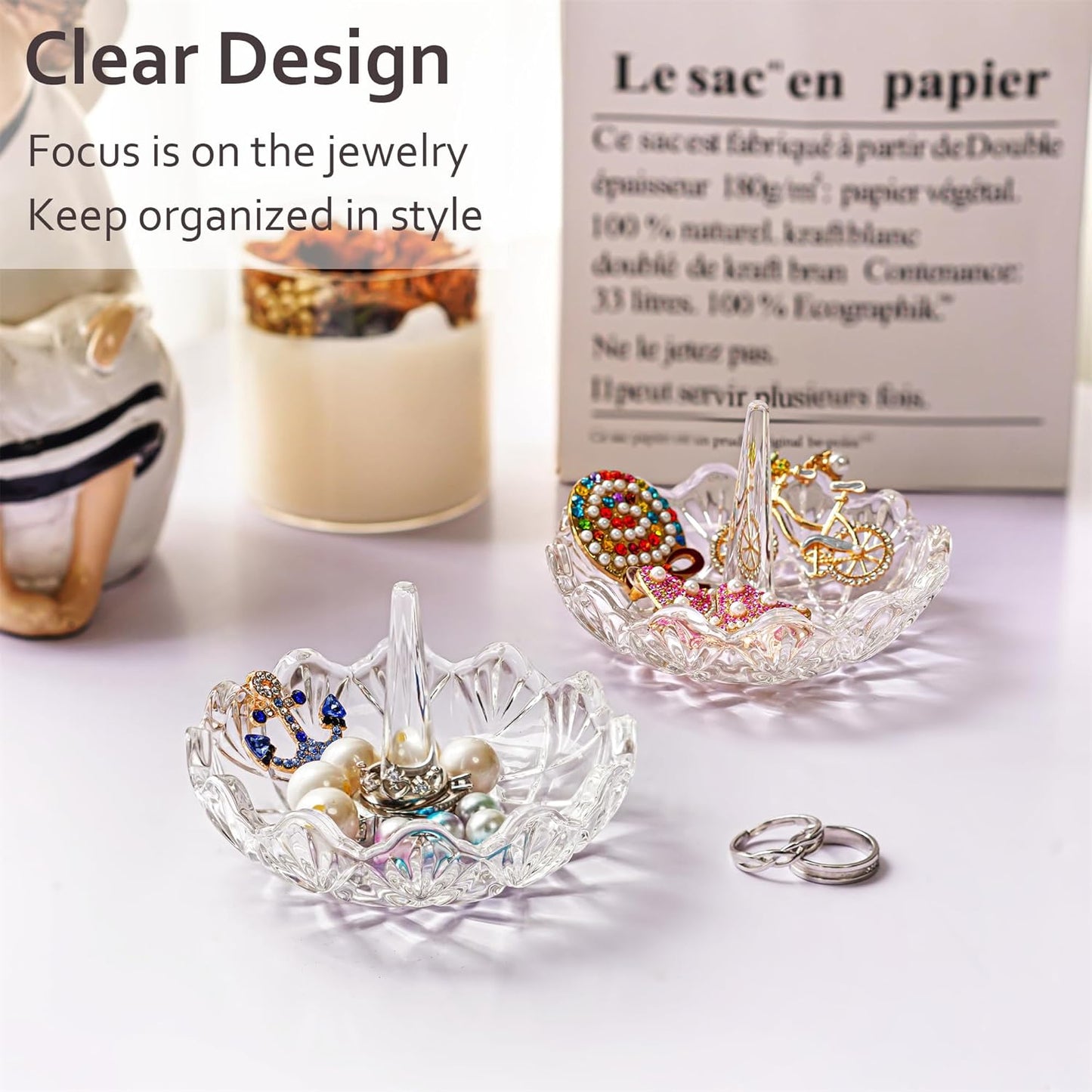 Soporte anillo cristal ondulado para bodas y regalos