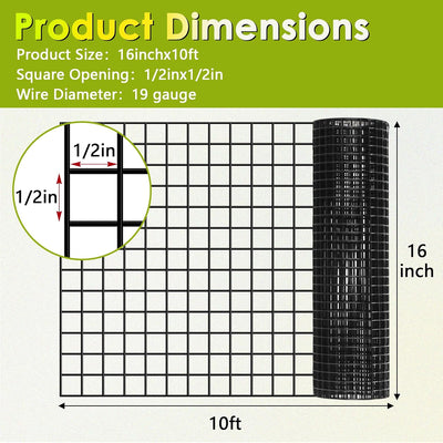 Red acero galvanizado 1/2pulg 16x10ft PVC jardín