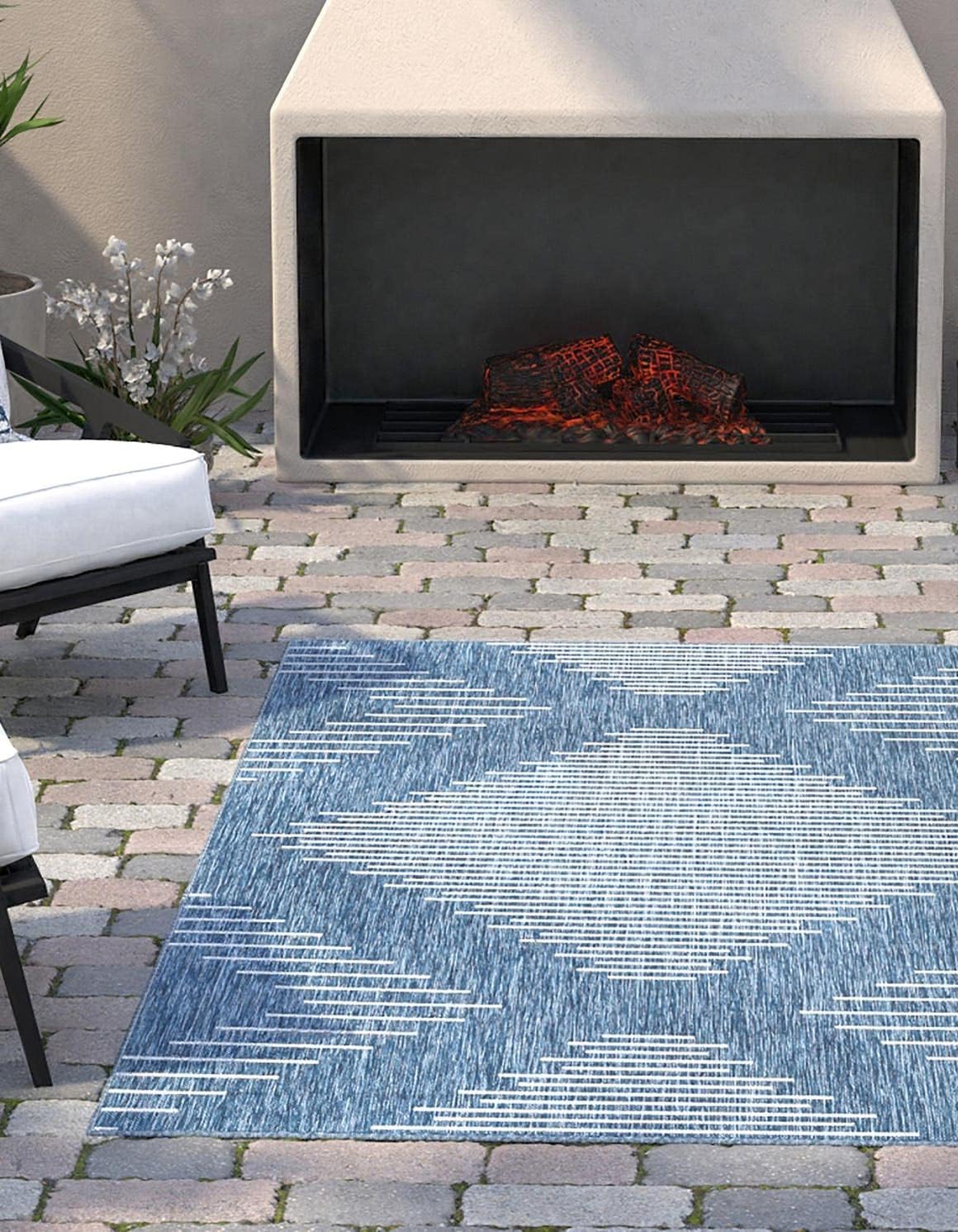 Alfombra rectangular 2x3ft 1pulg color azul y marfil