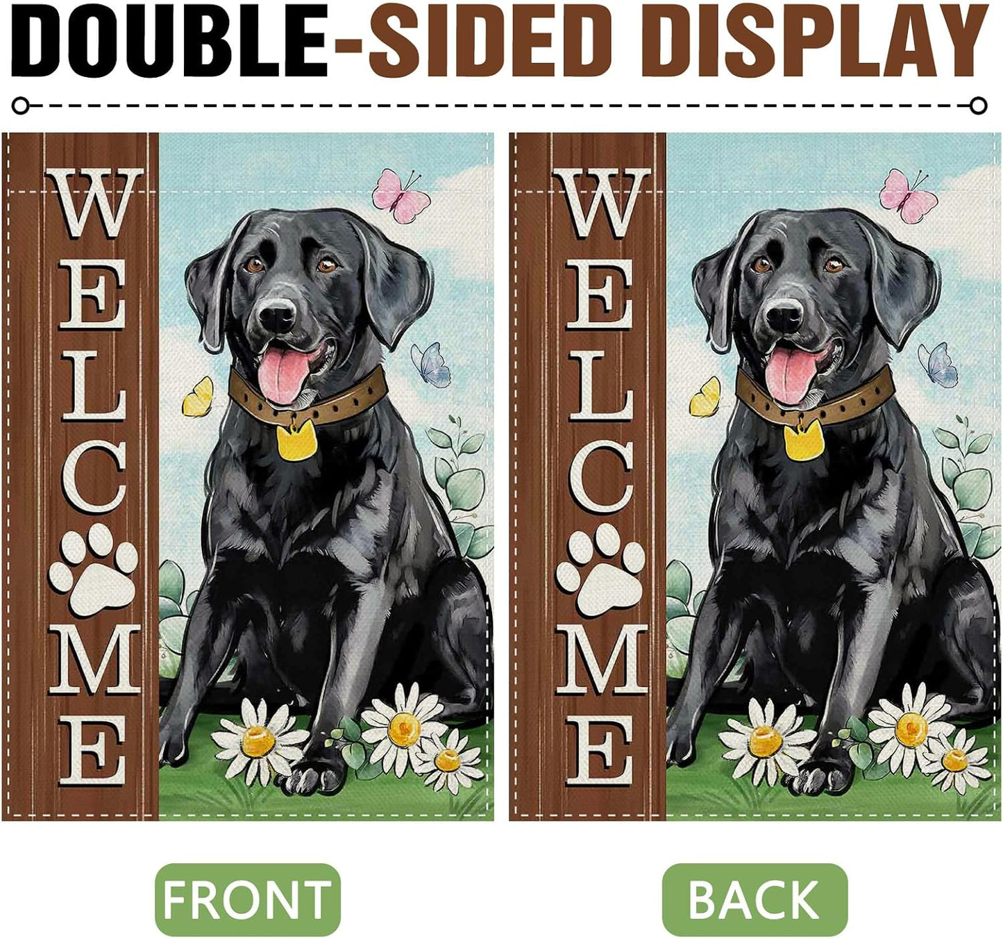 Bandera jardín perro labrador negro patas estampado