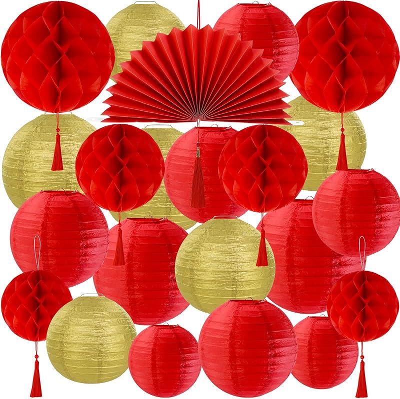 22 Pzas Bolas Panal Linternas Año Nuevo Oro Rojo