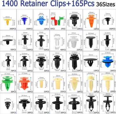Set 1565 clips retención empuje auto 36 tamaños universal