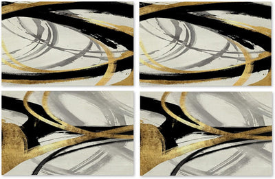 Set 4 Manteles Abstractos Negro Blanco Dorado 16.9x11.4