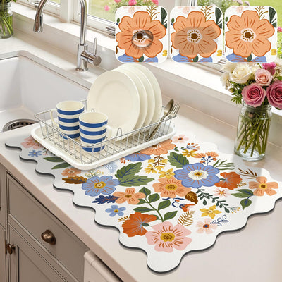 Tapete de secado de platos floral 12 x 20 pulgadas súper absorbente antideslizante
