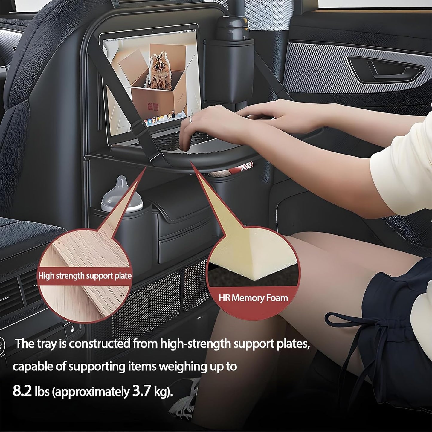 Organiz. plegable coche con bandeja y soporte teléfono