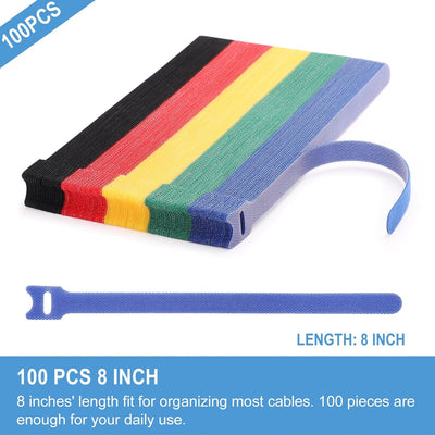 100 Bridas Reutilizables 8pulg Correas Cable Organizador 5 Colores