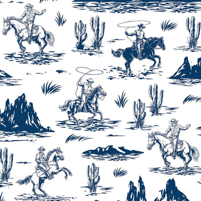 Papel tapiz vaquero occidental 17.5x276pulg azul oscuro y blanco