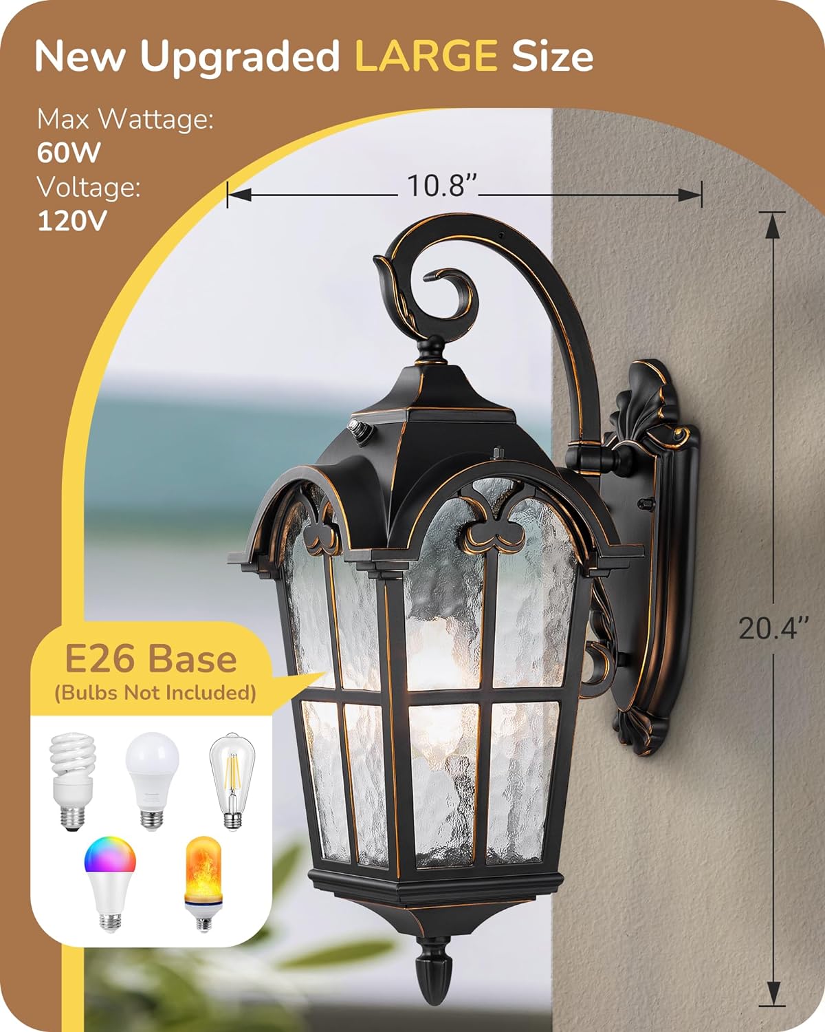 Luz pared exterior E26 grande impermeable aplique