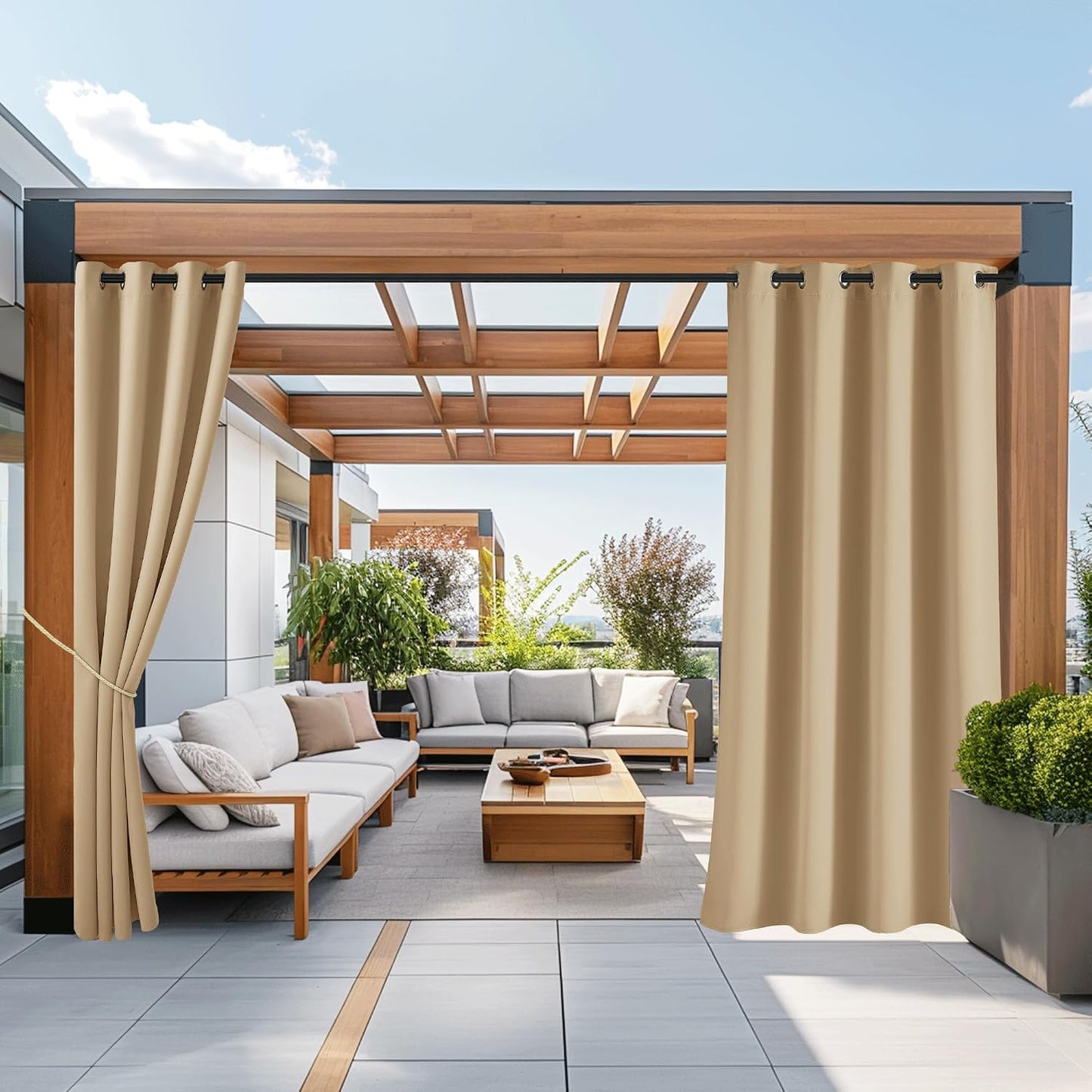 2 Cortinas patio al aire libre impermeables acero inox