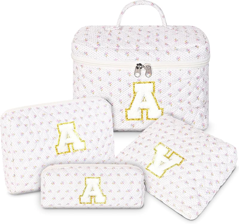 Bolsa maquillaje personalizada con inicial acolchada para mujer