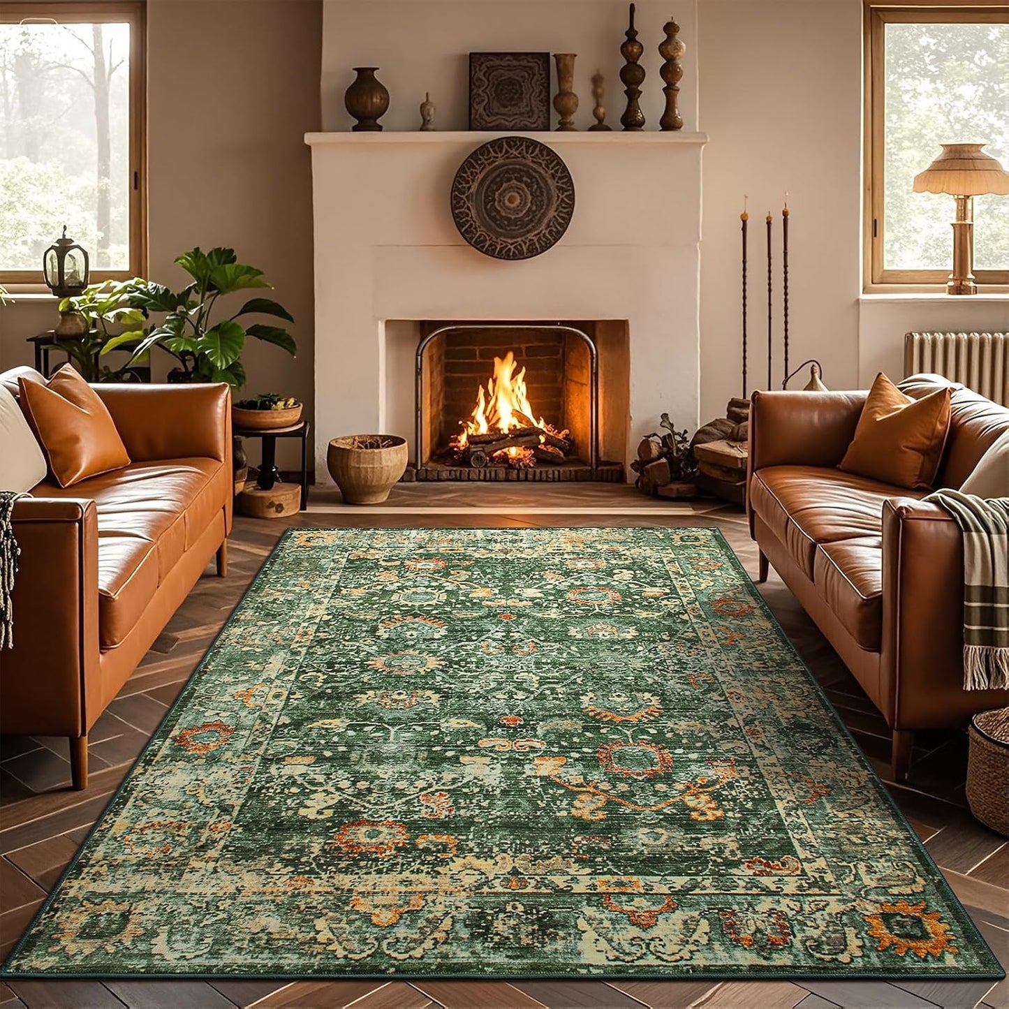 Alfombra vintage 6x9ft lavable antiderrap sala dormitorio