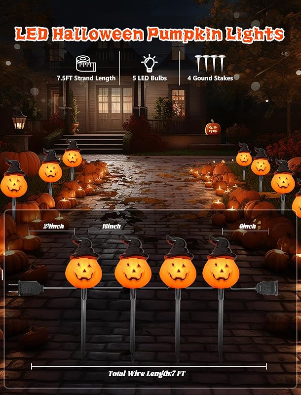 Luces calabaza Halloween al aire libre con estaca LED