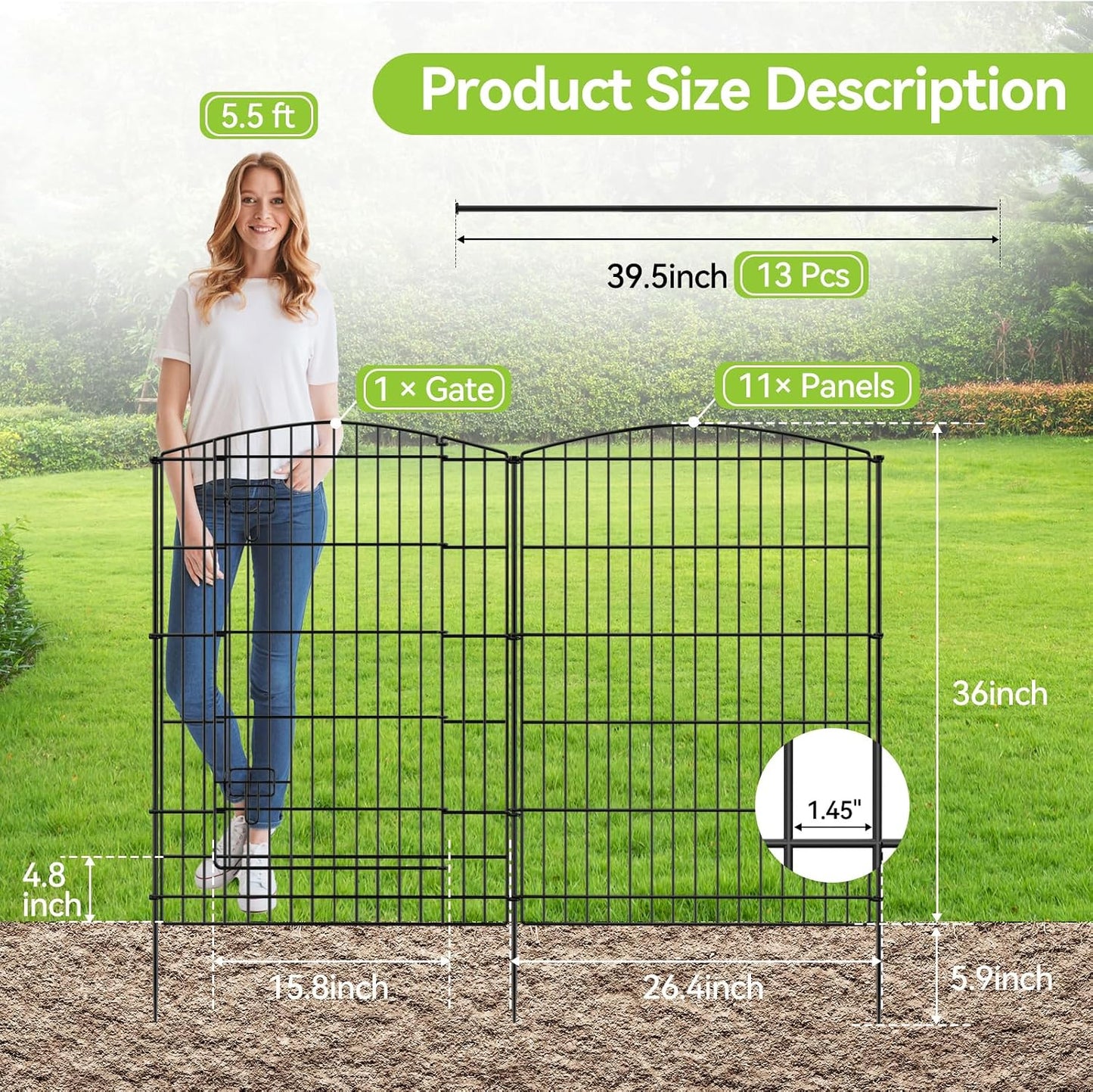 Valla jardín 12 paneles 26ft x 36pulg con puerta alambre