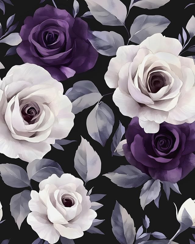 Papel tapiz negro flores blancas 17.4x393pulg autoadhesivo