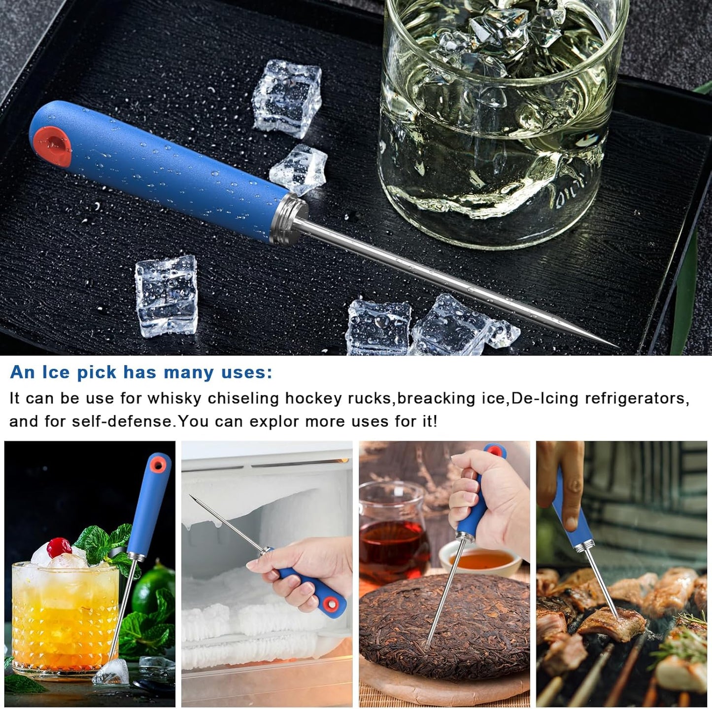 Juego 2 palillos hielo acero inox 10pulg antideslizante dispensador