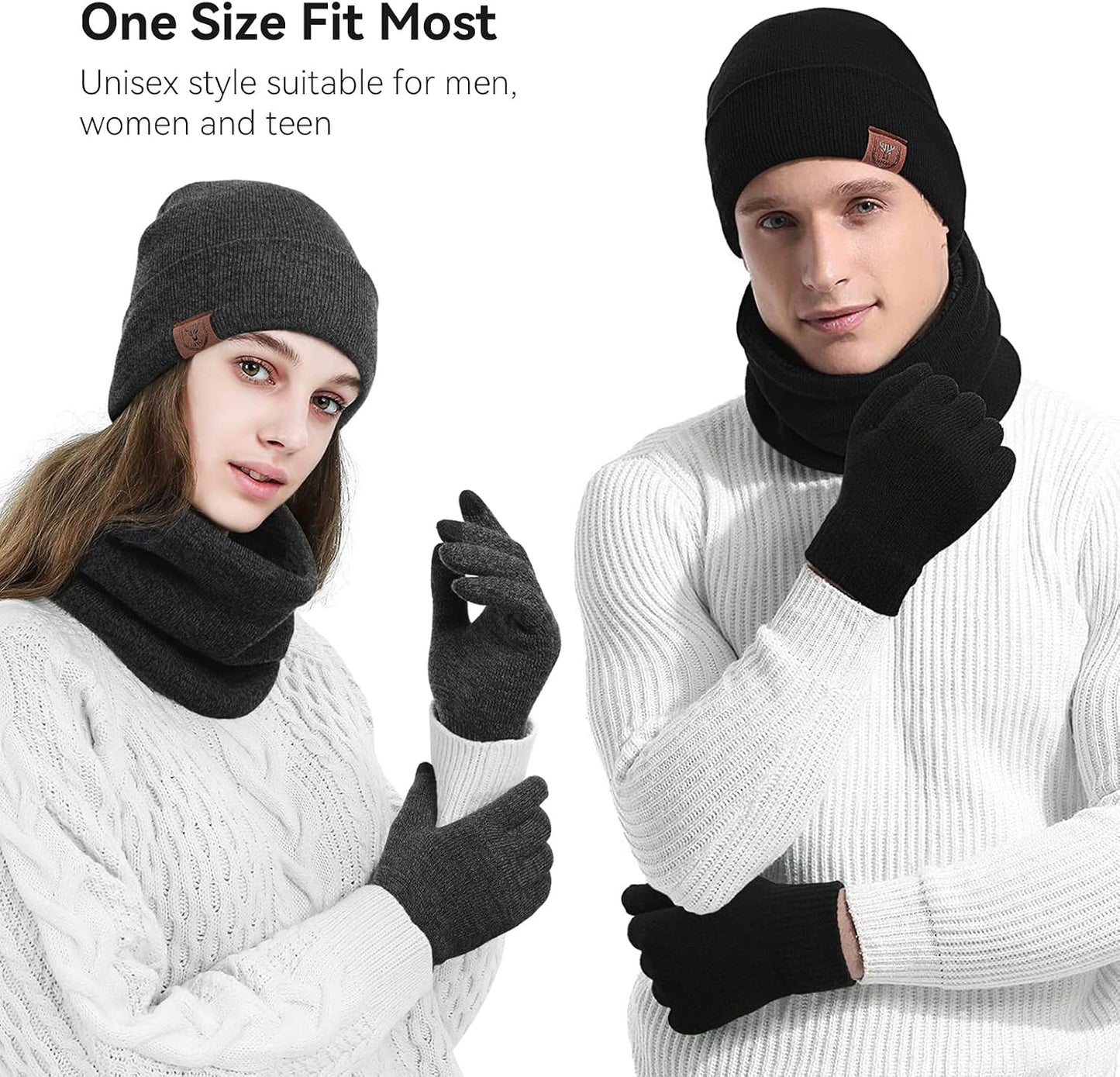 Set 3 Pzas Gorro Bufanda Guantes Táctil Invierno Calentador