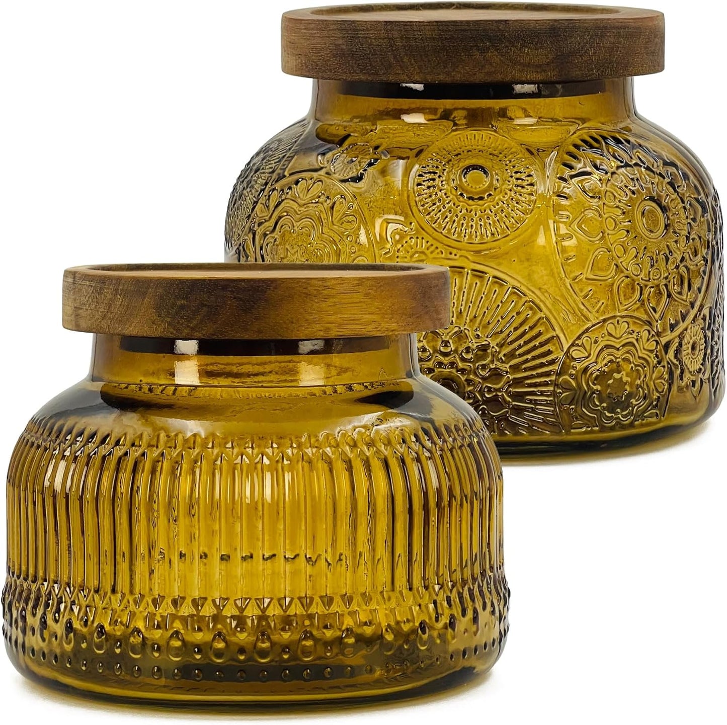 Recipiente vidrio ámbar tapa madera 720ml 2 Pzas