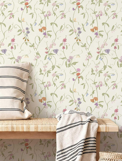 Papel tapiz floral vintage 17x79pulg autoadhesivo beige para bebé