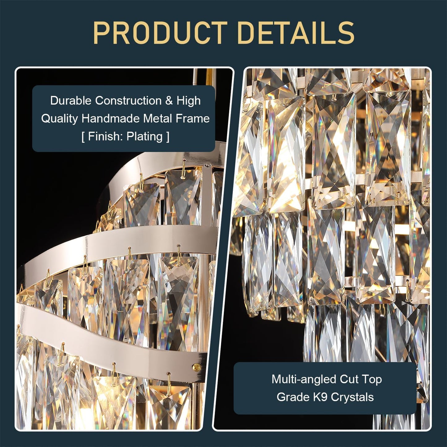 Candelabro cristal K9 9 niveles 16 luces doradas 24pulg