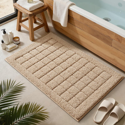 Tapete baño microfibra felpa antideslizante 24x36pulg beige