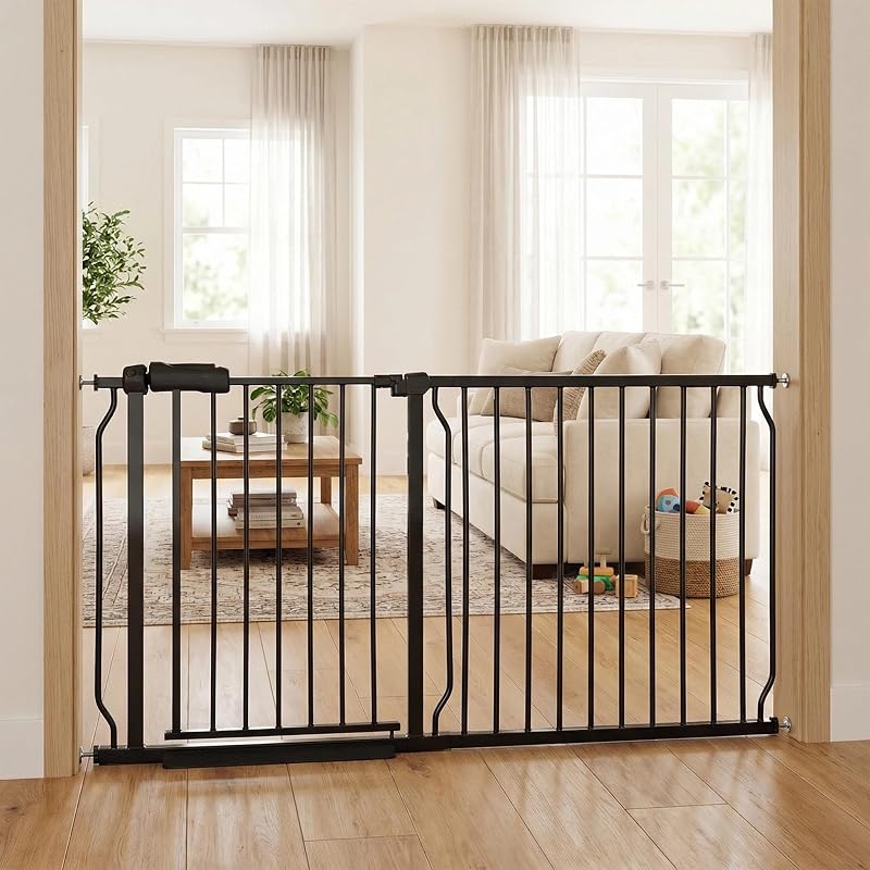 Puerta seguridad bebé perro 57.5-62pulg metal negro 30pulg