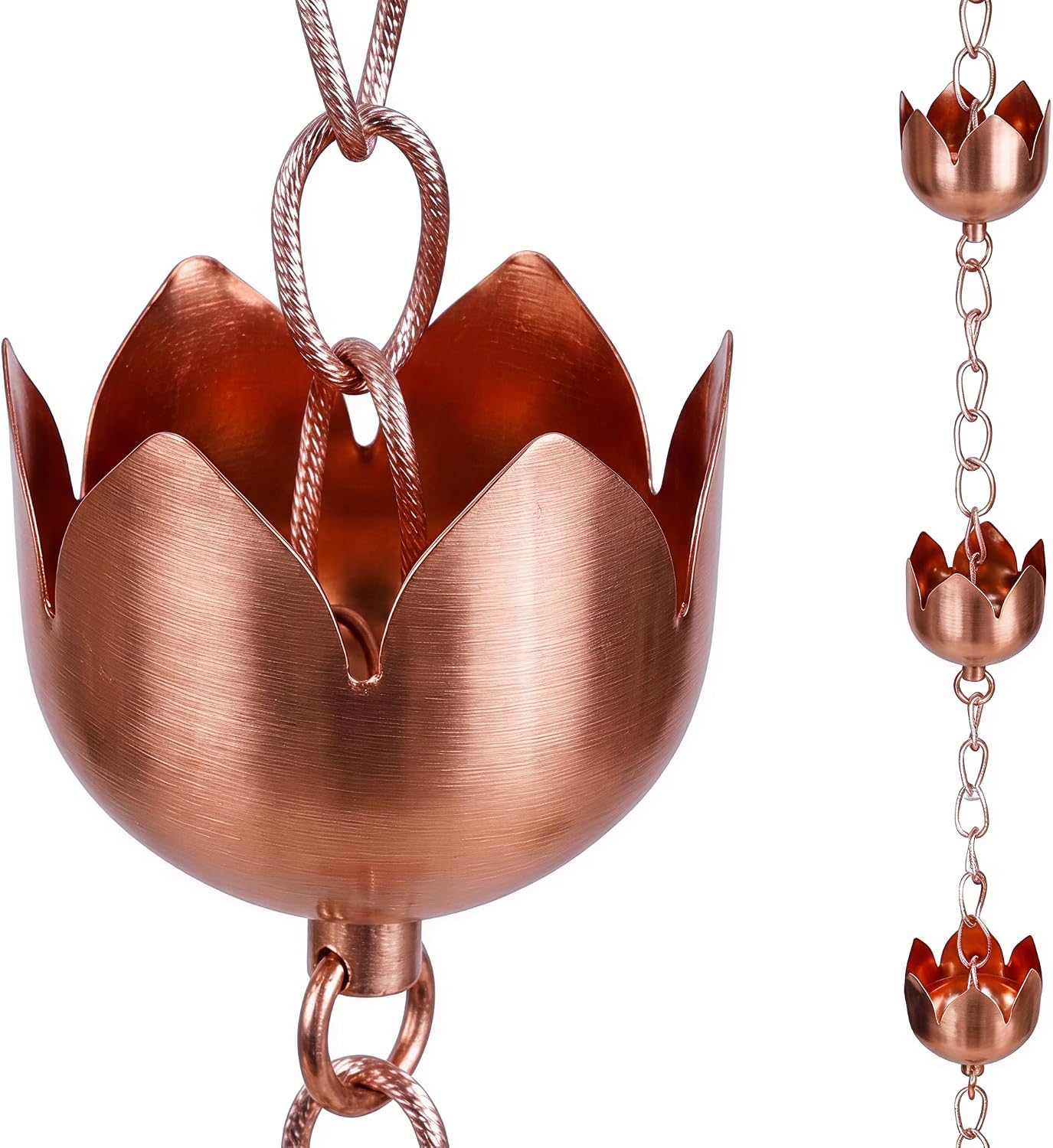 Cadena lluvia cobre 8.5ft con 11 tazas decorativas jardín