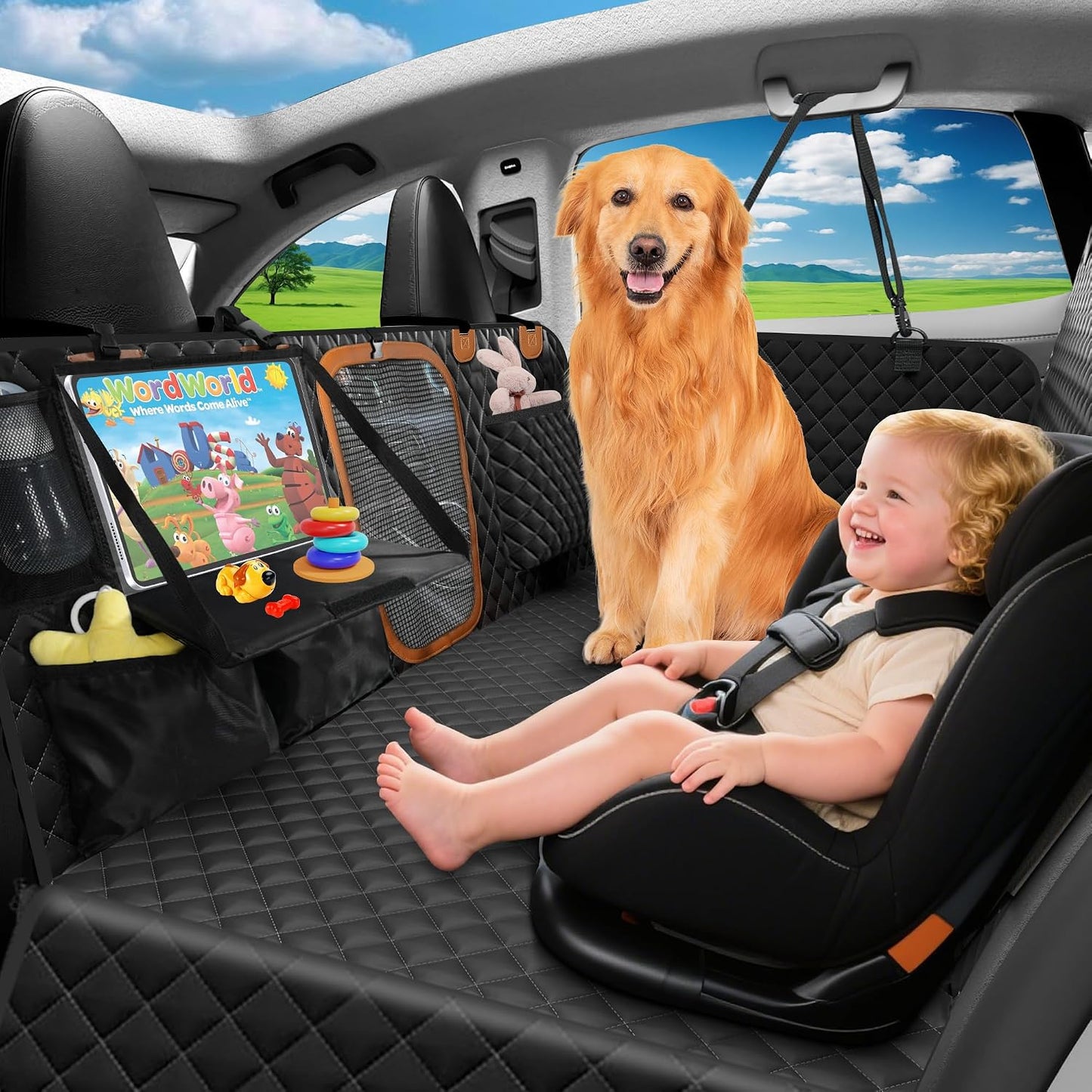 Funda asiento perro con soporte tableta y bandeja plegable