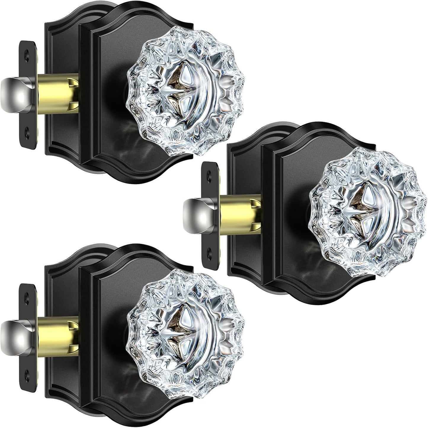 3 Pzas Pomos Puerta Cristal Negro Mate Vintage