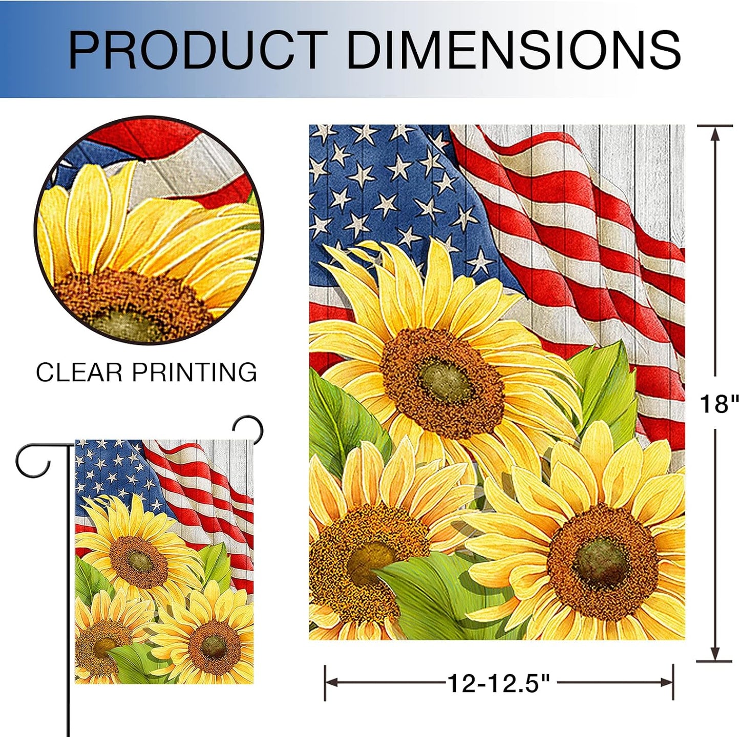 Bandera patriótica jardín doble cara girasoles 4 de julio