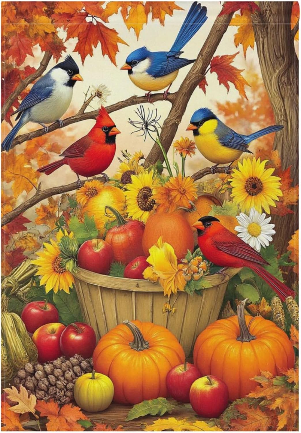 Bandera otoño doble cara 28x40pulg pájaros cardenales jardín