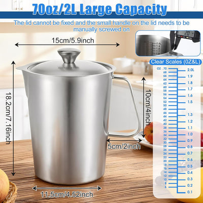 Jarra acero inox 70oz con tapa asa vaso graduado 2L