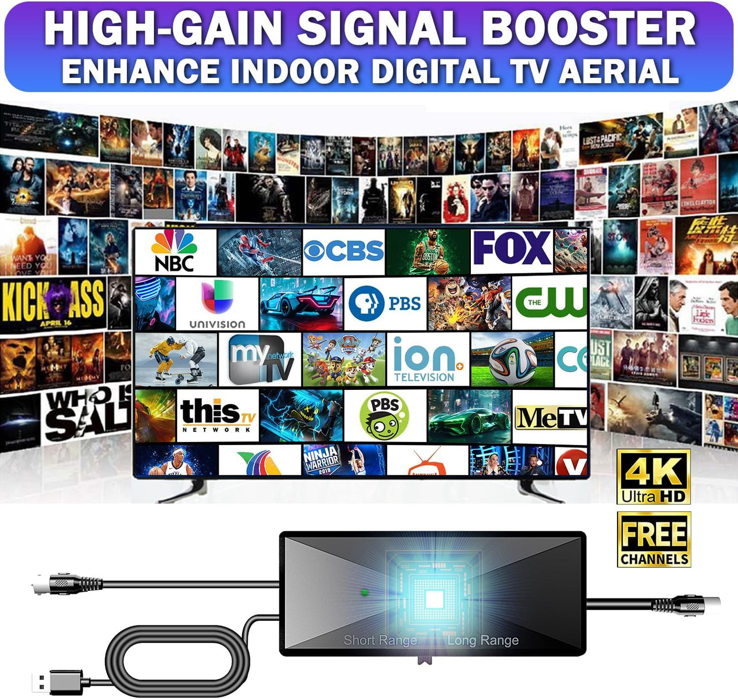 Amplificador antena TV HDTV alta ganancia UHF/VHF