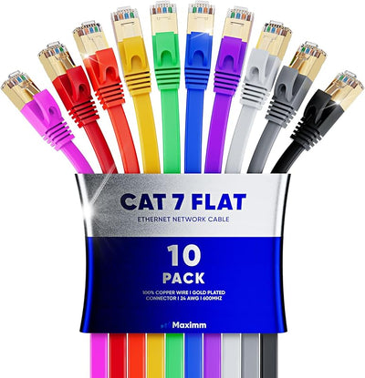 Cable Ethernet plano CAT7 10 Gbps 600 MHz 20pies 10 pzas