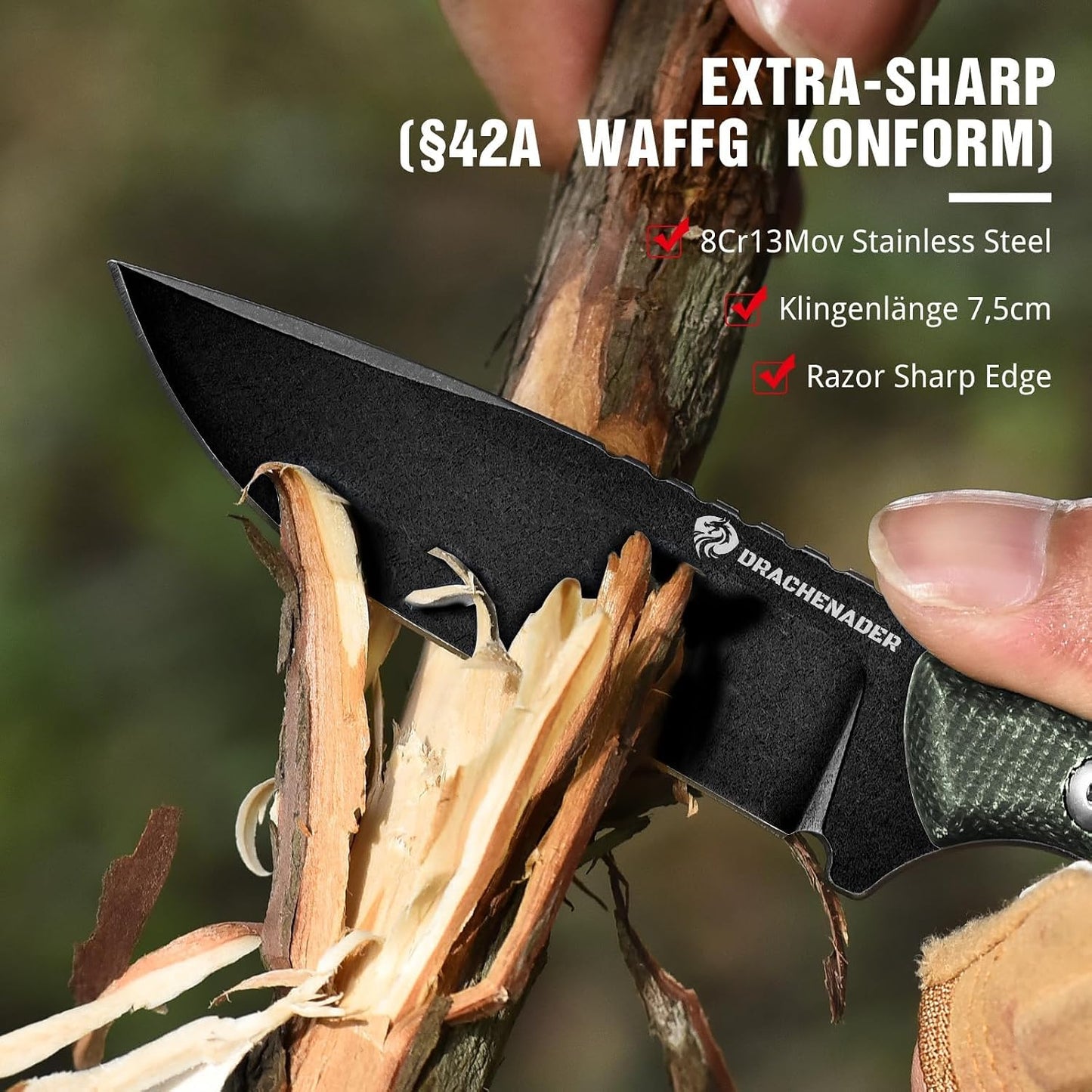 Cuchillo EDC acero D2 mango micarta funda Kydex negro verde