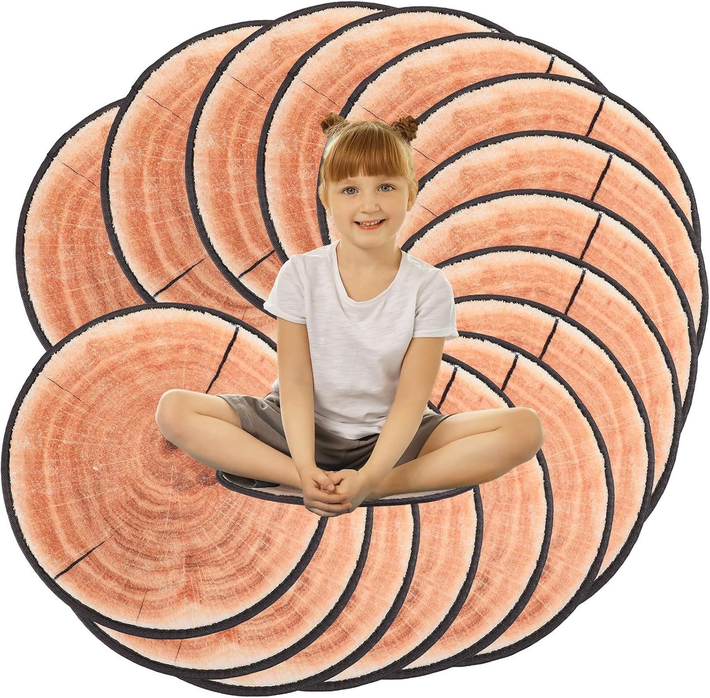 24 Tapetes Circulares 13.78pulg Madera Suave Preescolar
