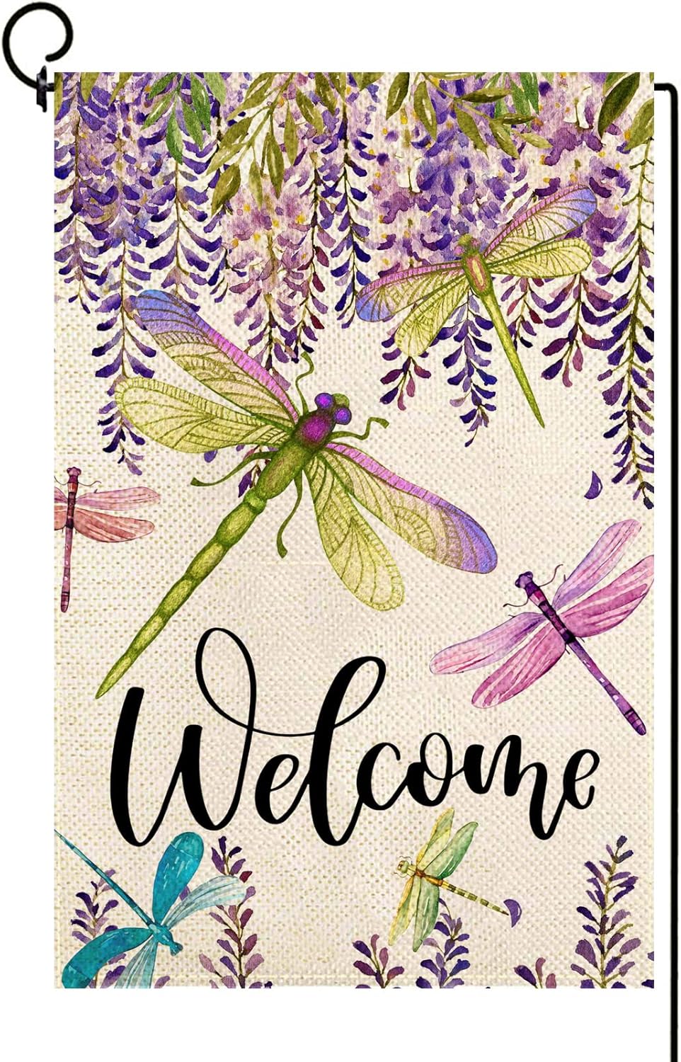 Bandera jardín flores glicina libélula 12.5x18pulg