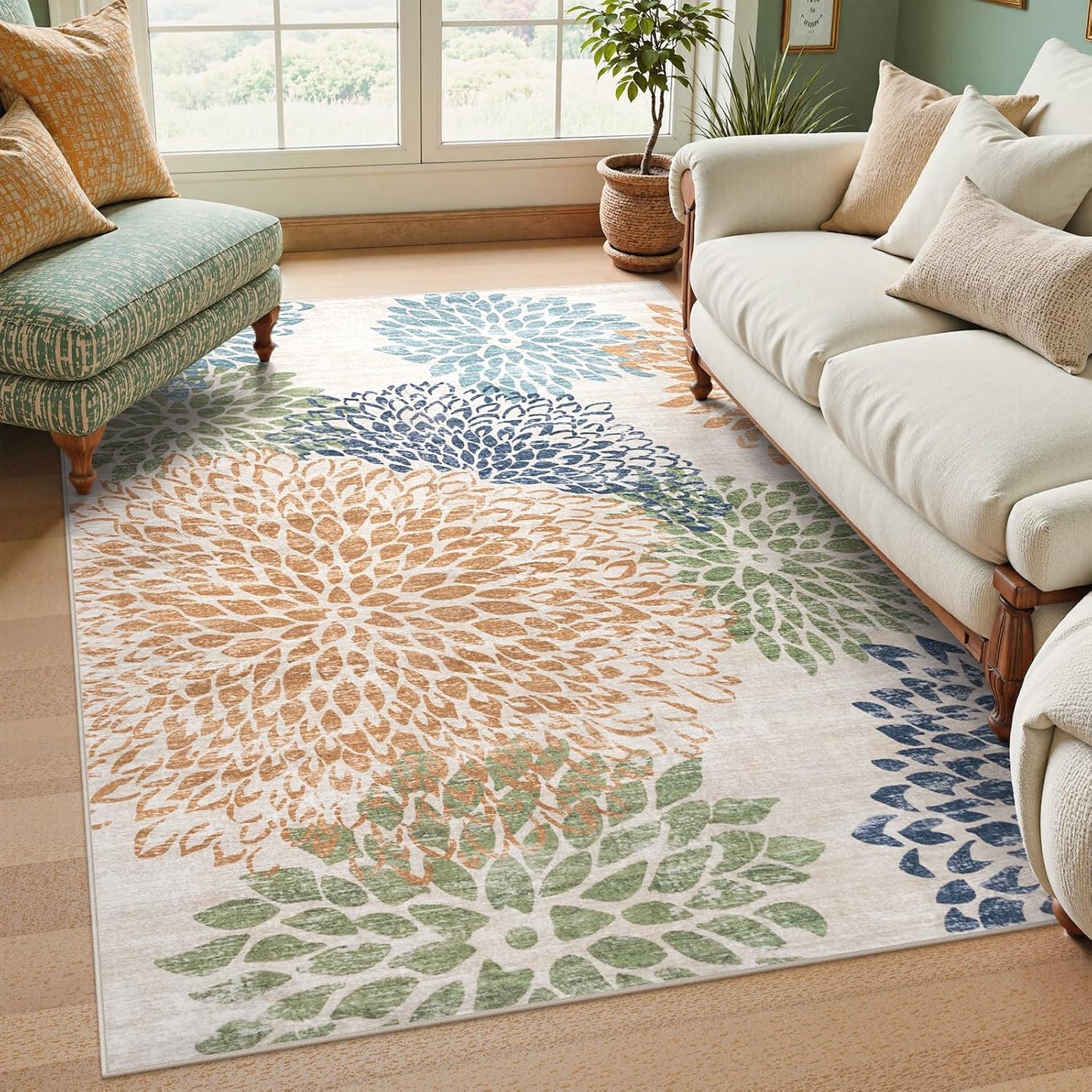Alfombra boho floral 5x7pulg antiderrap dormitorio