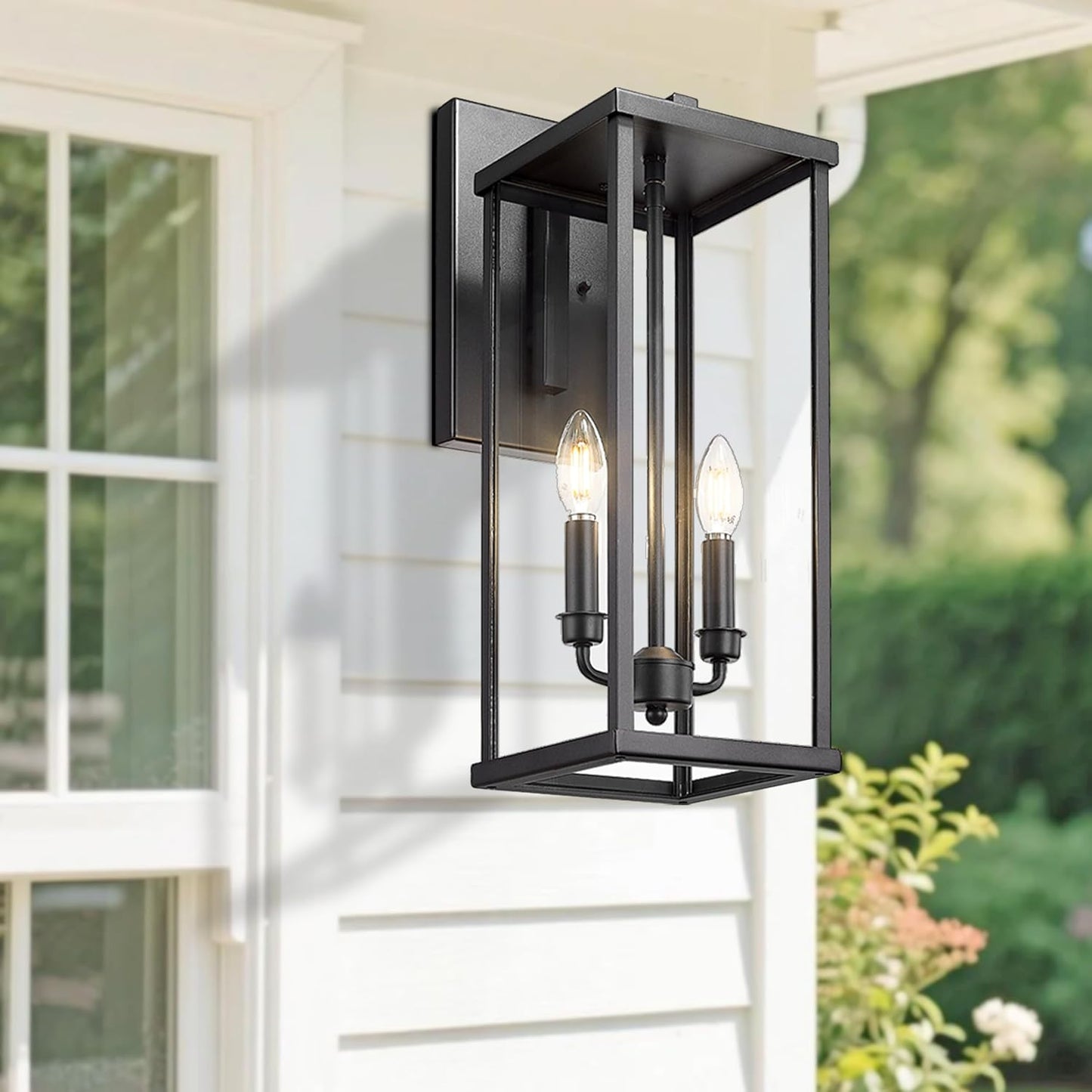 Lámpara aplique exterior 20pulg vidrio transparente negra