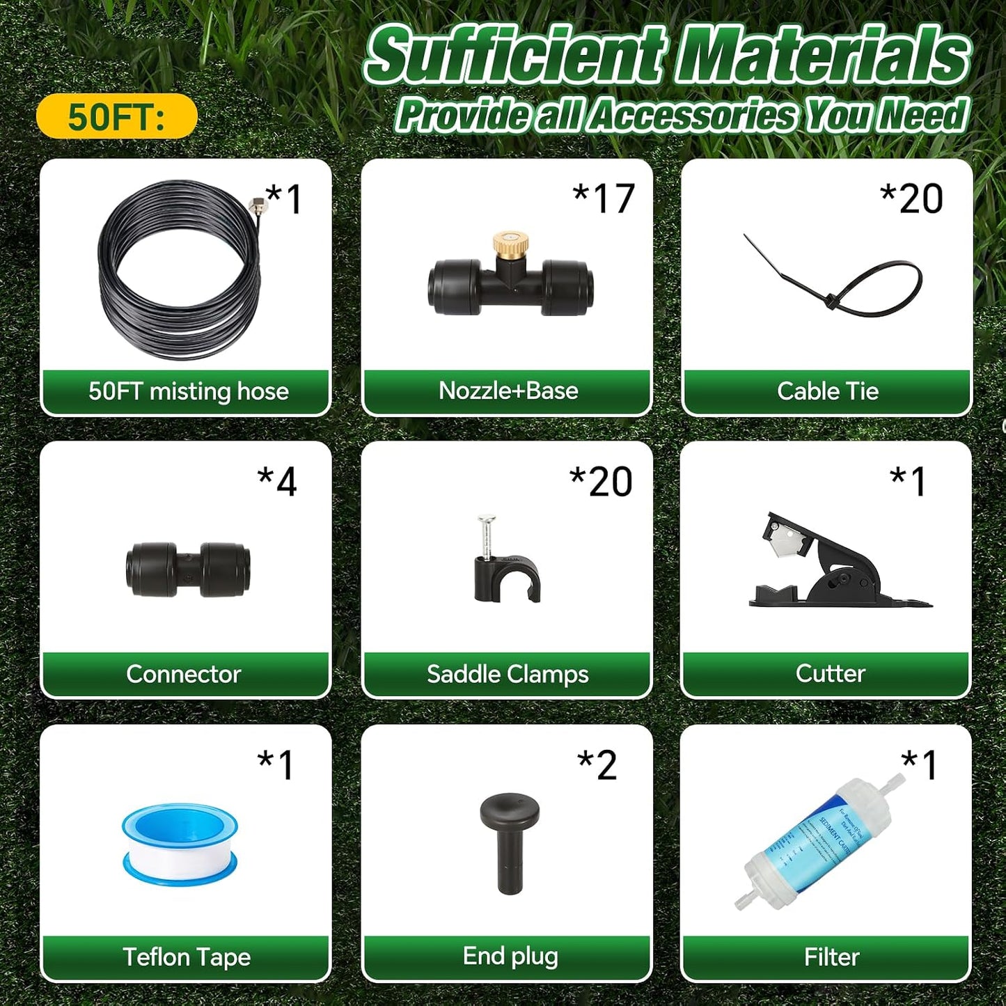 Sistema nebulización patio 50pulg 17 boquillas filtro agua