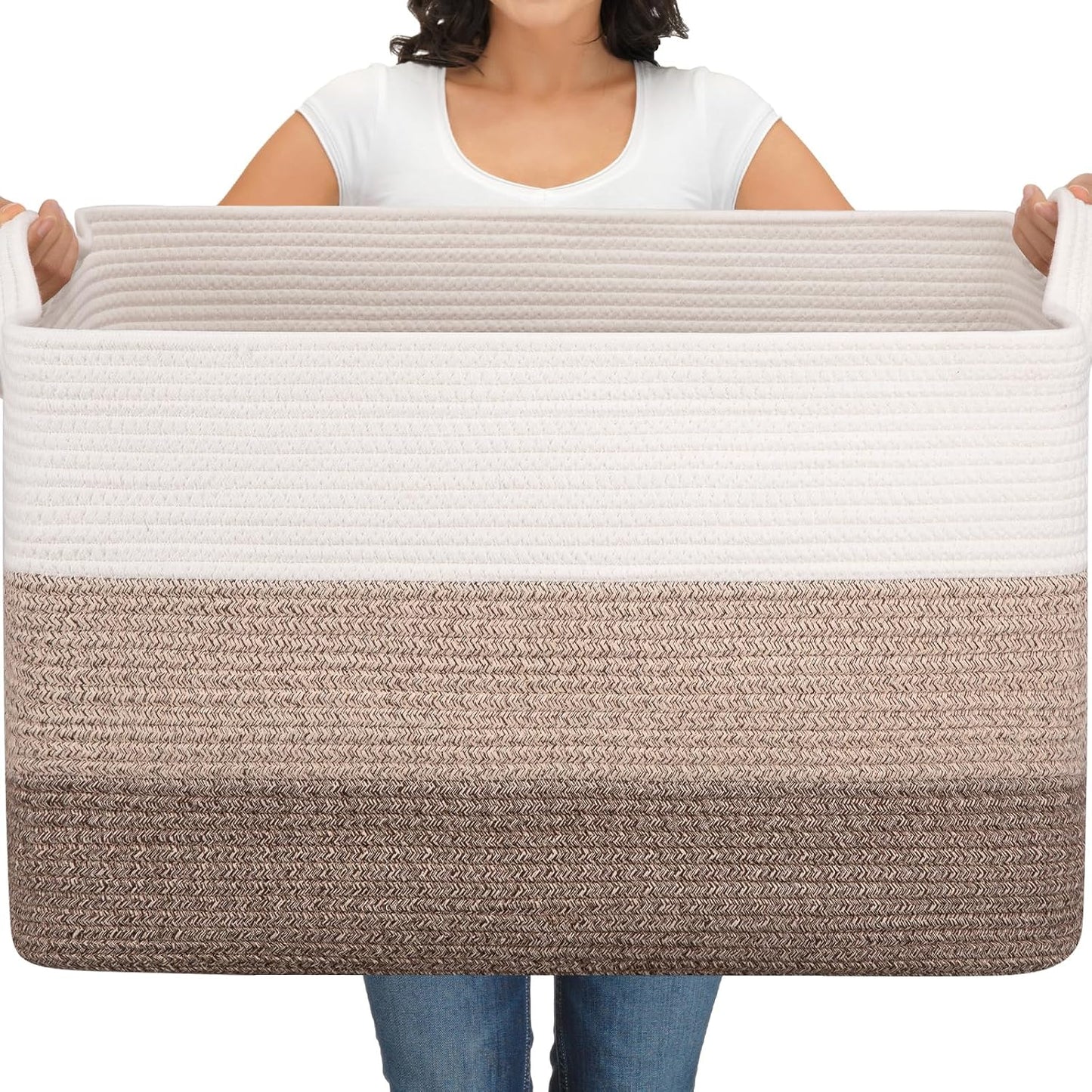 Cesta de algodón tejido 110l para mantas y juguetes bebé