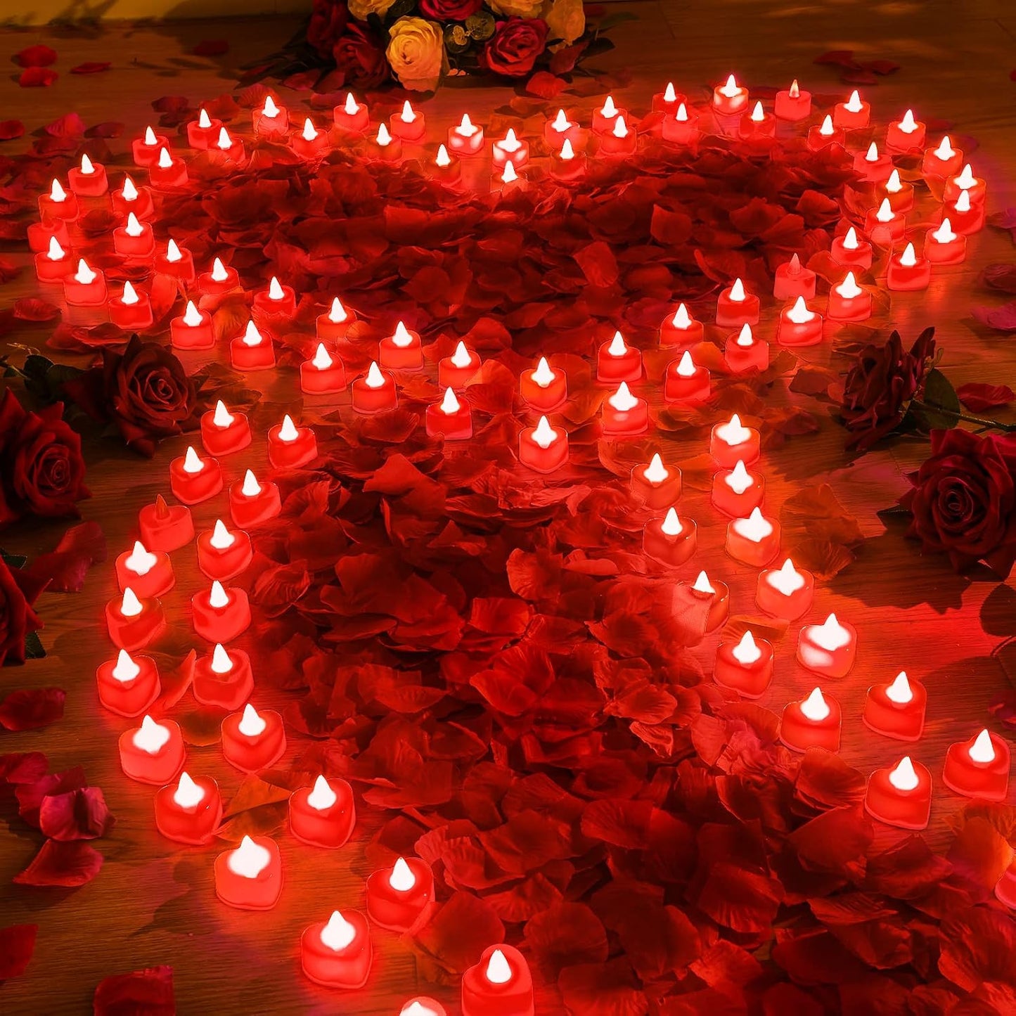 6000 Pzas Pétalos Rosa con 120 Velas LED Corazón Decoración