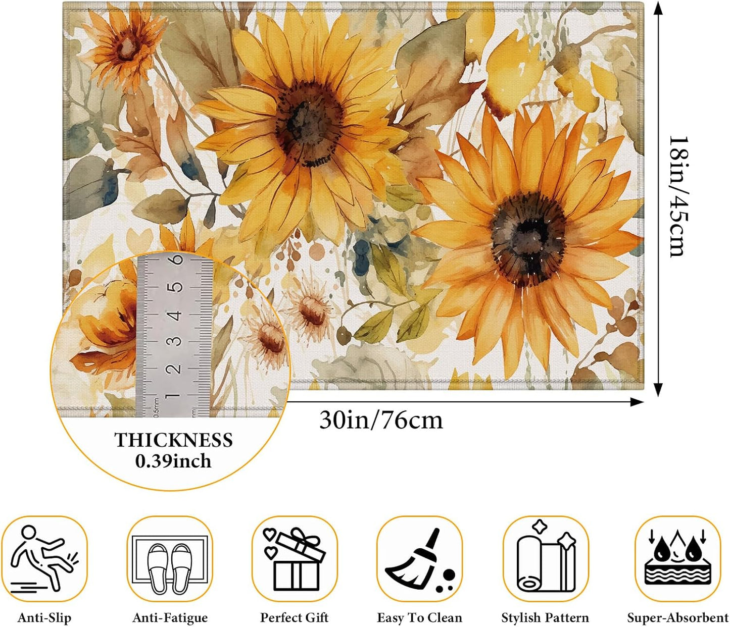 Tapete bienvenida girasol antiderrap 17x29.5pulg