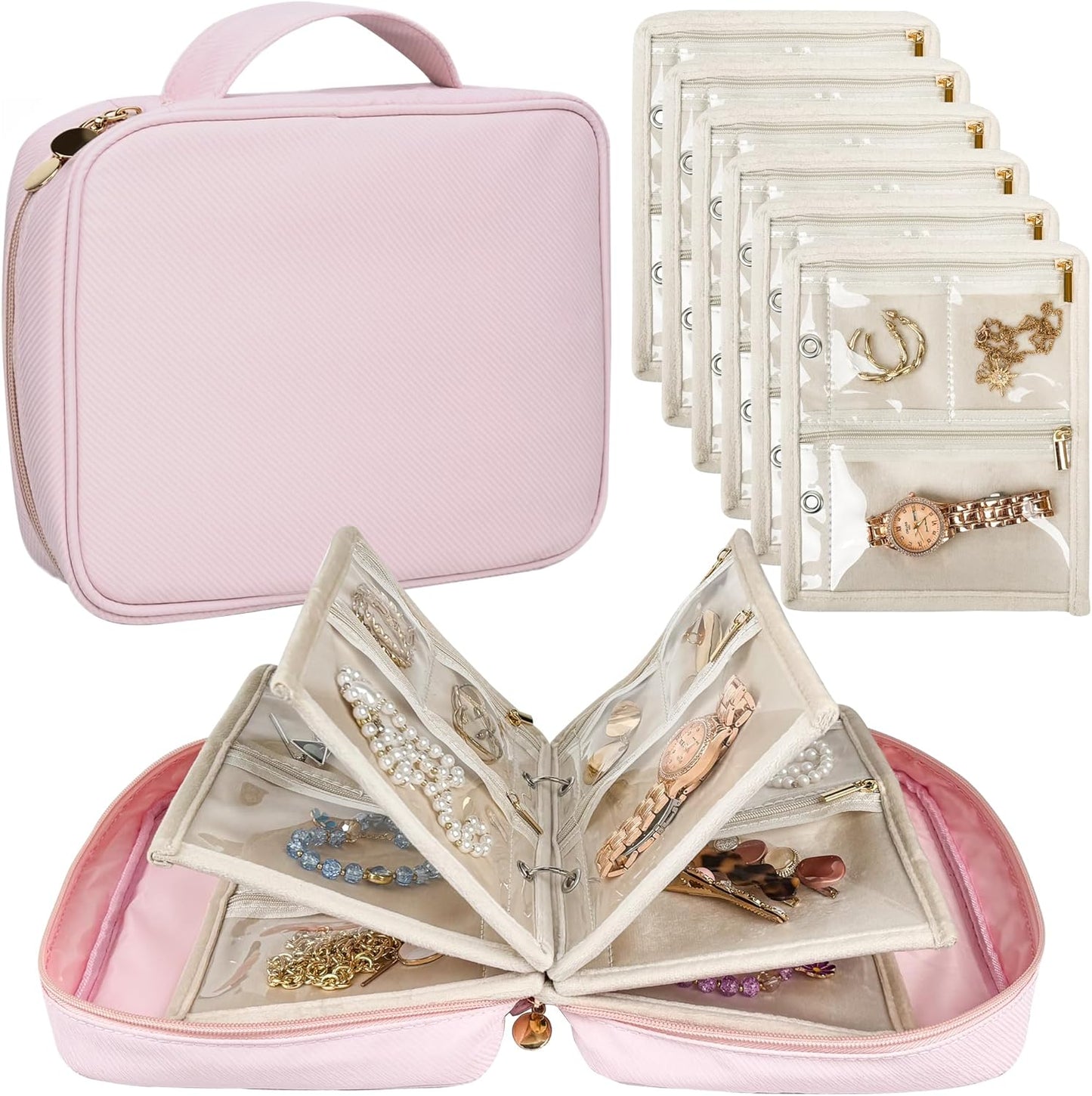 Estuche organiz. joyas viaje con bolsa terciopelo