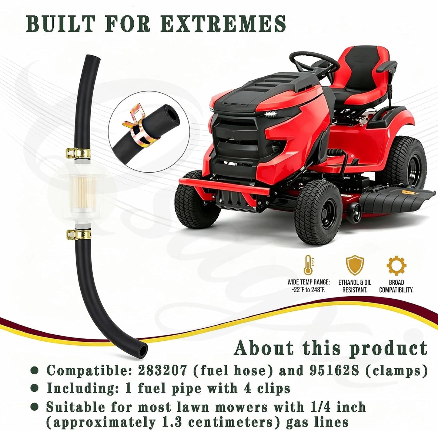 Cortacésped manguera 1/4x25" comp motor 5414K 4 abrazaderas