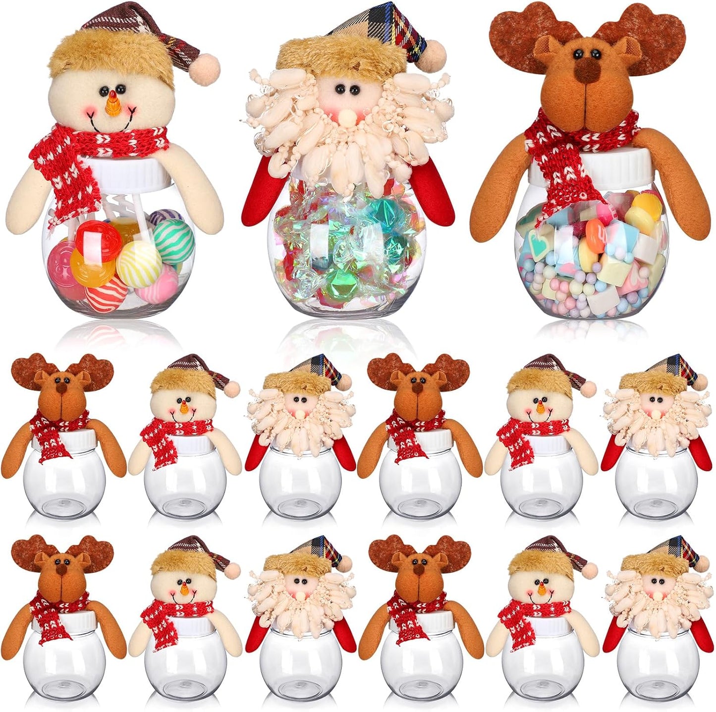 12 Tarros Navidad con Tapa Muñeco Plástico