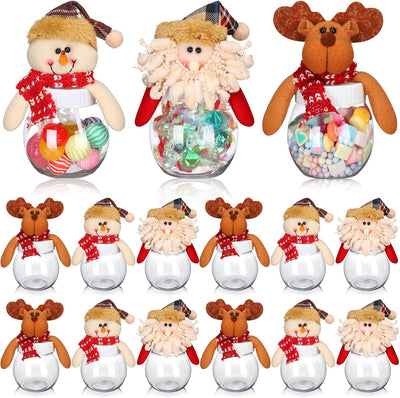 12 Tarros Navidad con Tapa Muñeco Plástico
