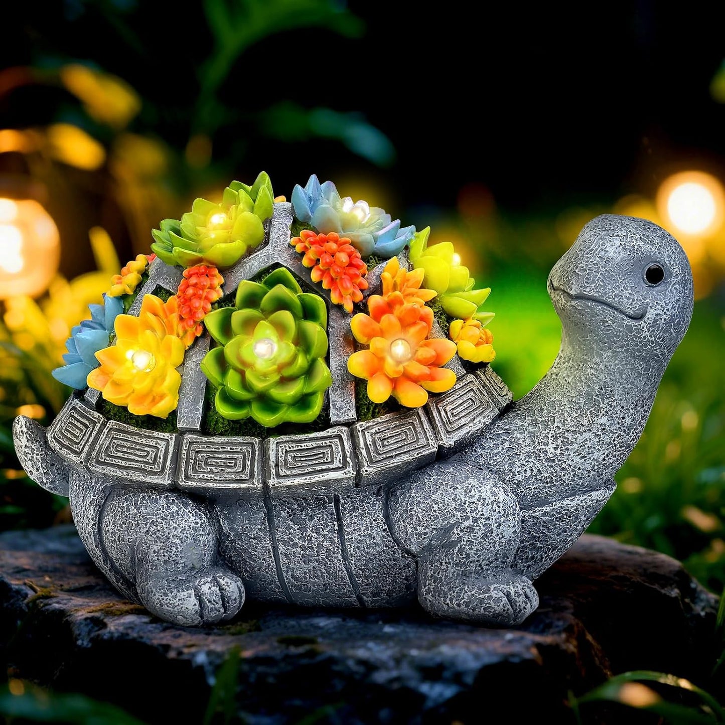 Estatua tortuga solar con luces LED para jardín 10.3pulg