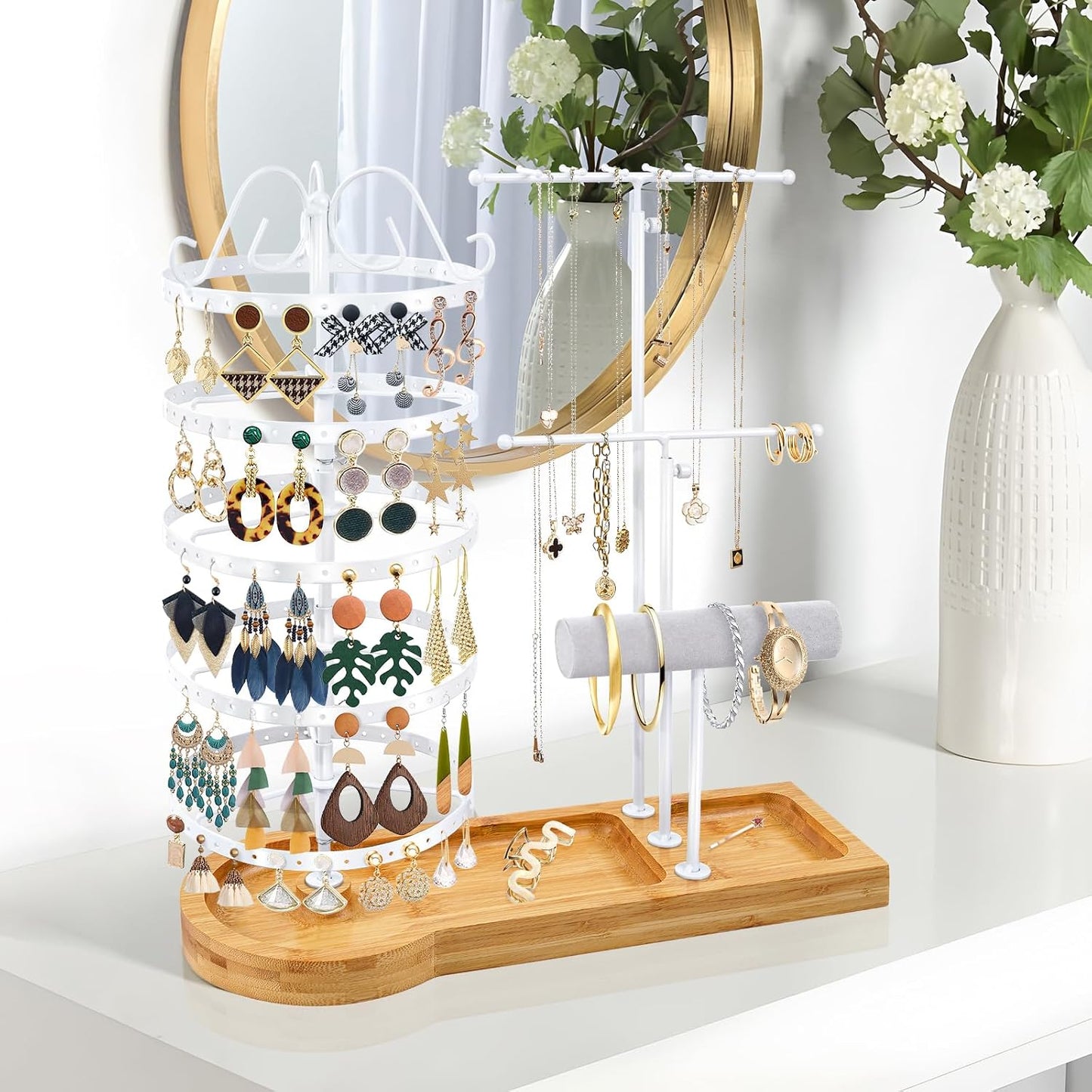 Soporte joyas bambú organiz. aretes collares reloj